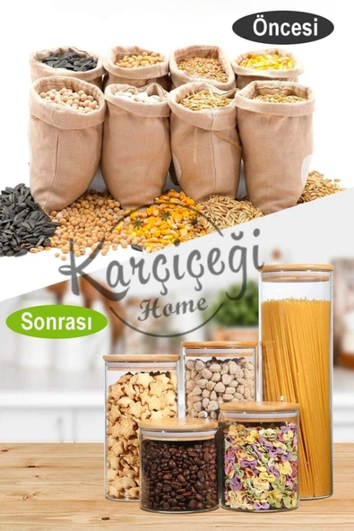 3 Lü Set 1400 ml Bambu Kapaklı Kavanoz Baharatlık Vakumlu Borcam Model - Krdln - Resim 3