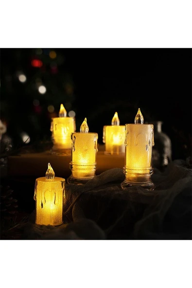 Alevli Kristal Erimiş Led Mum 3'lü Alevli Eriyen Yapay Mum Pilli Led - 4