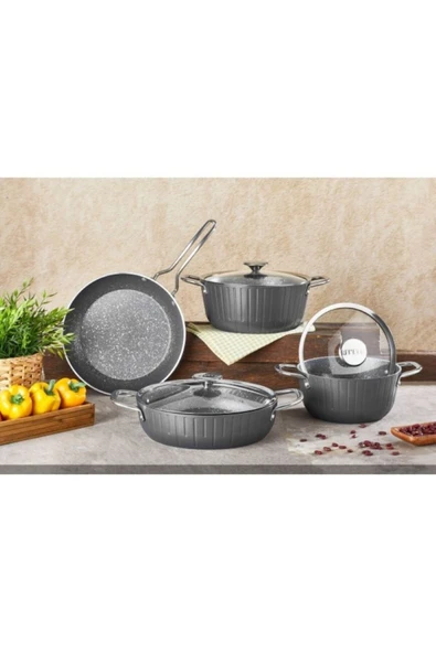 GRANİT DELUX 7 Prç. TENCERE SETİ * Borda* Siyah * Gri ürün görseli