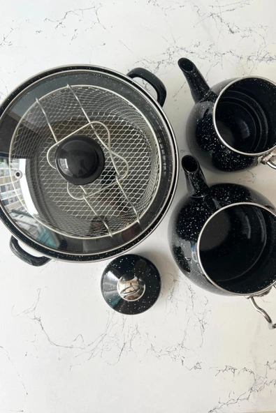 Midnight Dalmaçya - Emaye Çaydanlık Ve 18 Cm Kızartma Tenceresi Seti - 6