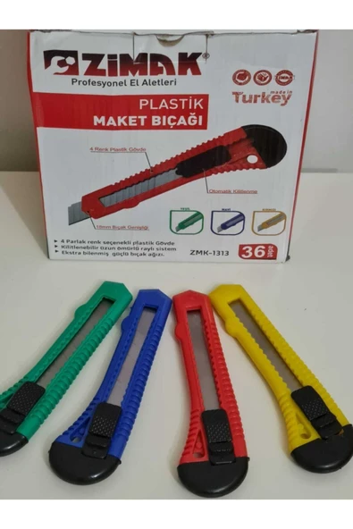 10 Adet Maket Bıçağı 4 Renk Plastik Gövde Otomatik Kilitlenme ürün görseli