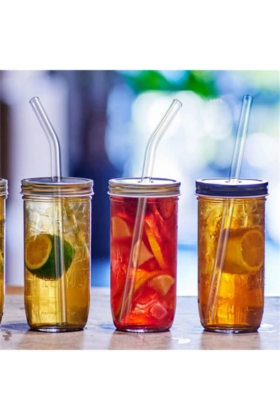 14pcs/set Reusable Glass Straws Clear Smooth Glass Drinking Straw 6 Straight and 6 Bent with 2 Cl... - Resim 2