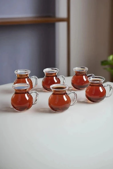 6'lı Keyfi Ala Borosilikat Cam Kulplu Çay Bardağı 200ml Bardak - Resim 3