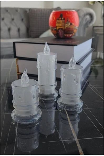 Titreyen Alevli Kristal Erimiş Led Mum 3'lü Hareketli Alevli Eriyen Yapay Mum Pilli Led - Resim 2