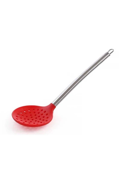 Silikon Kevgir Paslanmaz Saplı Kırmızı 35 cm