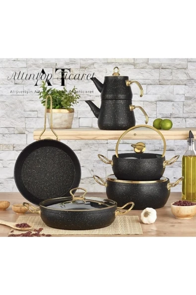 Granit Via 11 Prç. Tencere Seti Siyah Altıntoptic - Resim 2