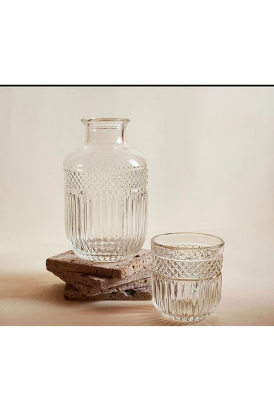 2 Parça Ms Morry Başucu Cam Sürahi Ve Bardak Şeffaf Renk 830ml ürün görseli