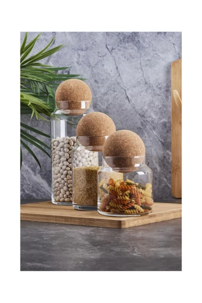 Perotti Sughero 3'lü Top Mantar Kapaklı Cam Kavanoz Ve Baharatlık Seti Tezgah Üstü Lux Cam Kavanoz - 2