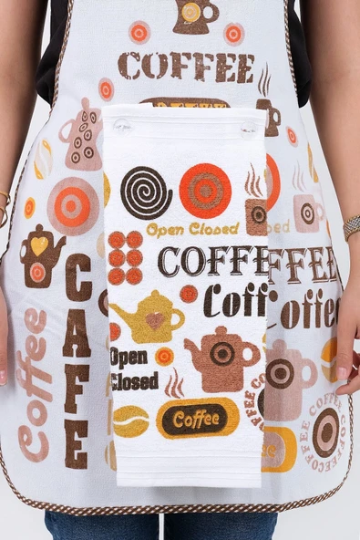 Silver Sıvı Geçirmez Mutfak Önlüğü Havlulu Mutfak Önlüğü Coffee Tıme - Resim 2