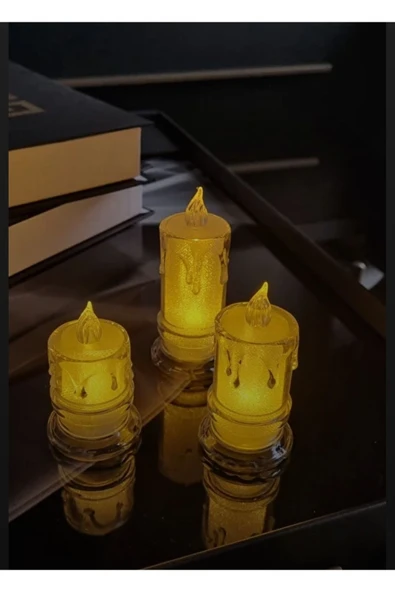Titreyen Alevli Kristal Erimiş Led Mum 3'lü Hareketli Alevli Eriyen Yapay Mum Pilli Led ürün görseli