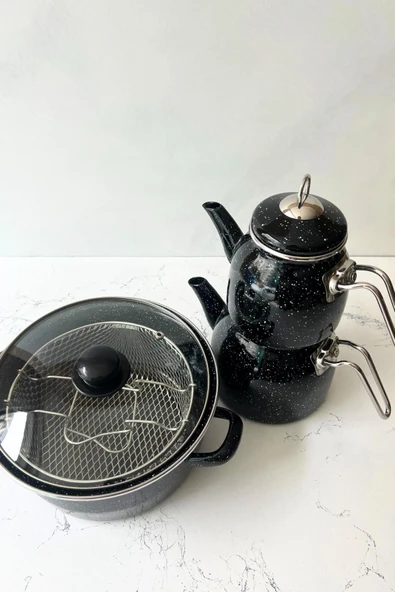 Midnight Dalmaçya - Emaye Çaydanlık Ve 18 Cm Kızartma Tenceresi Seti - 3