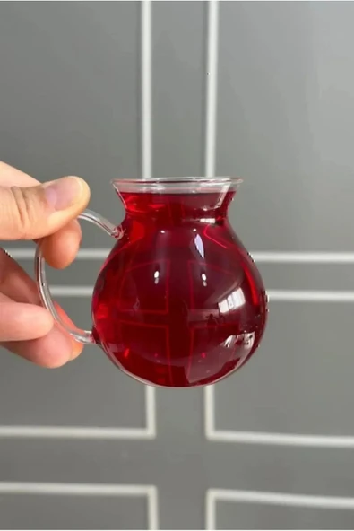 6'lı Keyfi Ala Borosilikat Cam Kulplu Çay Bardağı 200ml Bardak - Resim 2