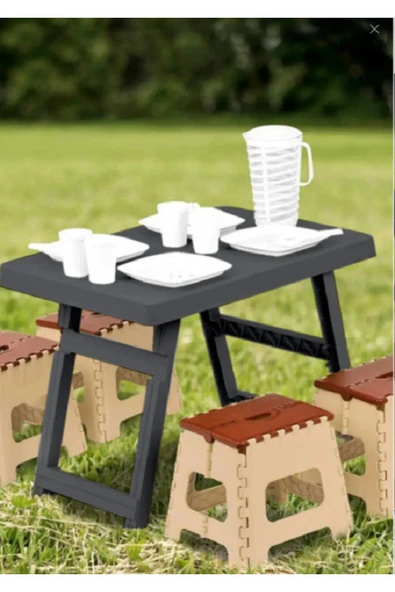 Siyah Portatif Plastik Piknik Sehpası Katlanabilir Bahçe Balkon Kamp Masası Katlanır Sehpa ürün görseli