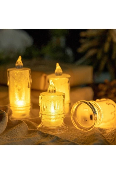 Alevli Kristal Erimiş Led Mum 3'lü Alevli Eriyen Yapay Mum Pilli Led - 2