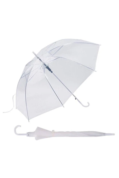 Şeffaf Şemsiye Kolay Tutuşlu Saplı 8 Telli Çocuk Okul Şeffaf Şemsiye ürün görseli