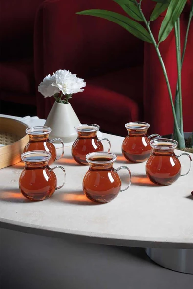 6'lı Keyfi Ala Borosilikat Cam Kulplu Çay Bardağı - Resim 3