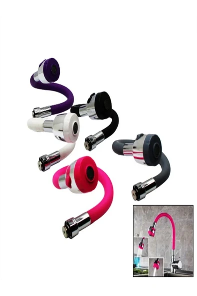 Oynar Başlıklı Spiral Renkli Kubar Lavabo, Mutfak Esnek Musluk Borusu Silikon Musluk Başlığı ürün görseli