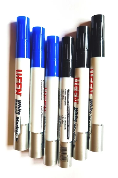 6'lı Beyaz Tahta Kalemi Ufen - 3 Adet Mavi 3 Adet Siyah ürün görseli