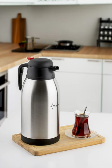 1250-P Sızdırmaz Kapak Paslanmaz Çelik Termos - Çay Termosu 2,5 Litre Siyah - Resim 3