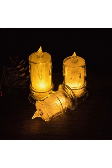 Alevli Kristal Erimiş Led Mum 3'lü Alevli Eriyen Yapay Mum Pilli Led - 6