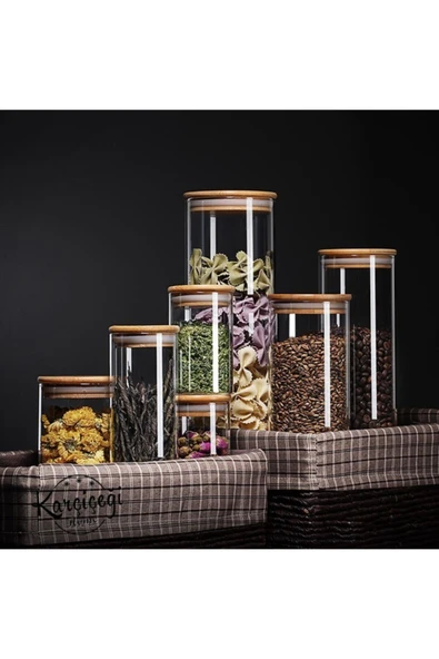 3 Lü Set 1400 ml Bambu Kapaklı Kavanoz Baharatlık Vakumlu Borcam Model - Krdln - Resim 6