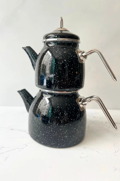 Midnight Dalmaçya - Emaye Çaydanlık Ve 18 Cm Kızartma Tenceresi Seti - 5