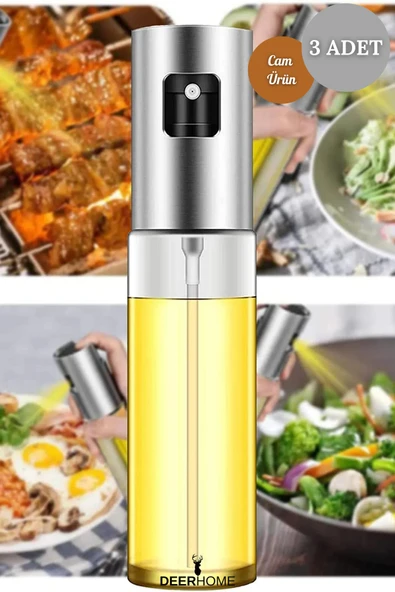 3 ADET Sprey Yağlık Cam Püskürtmeli Fısfıs 100 ml Yağdanlık Airfryer Yağ Sirke Limon ürün görseli