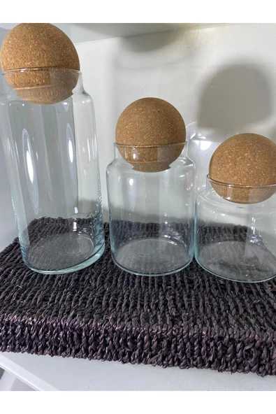 Sughero 3'lü Top Mantar Kapaklı Cam Kavanoz - 2