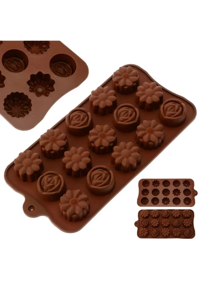 15 Göz Çeşitli Çiçek Şekilleri %100 Silikon Jöle Kek Kurabiye Şeker Vb. Çikolata Kalıbı (1 ADET) ürün görseli