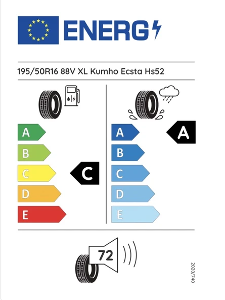 Kumho 195/50R16 88V Xl Ecsta Hs52 C-A-72 Yaz Oto Lastiği (Üretim Yılı: 2025) - 2