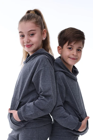 Basic Kapüşonlu Şardonlu Kanguru Cep Detaylı Çocuk Sweatshirt 3-10 Yaş Ekru - 4