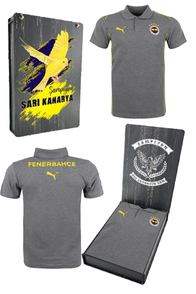 Fenerbahçe Orijinal Lisanslı 2024/25 A Takım Polo Yaka Gri T-Shirt Hediyelik Ahşap Kutulu ürün görseli 1