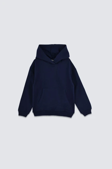 Basic Kapüşonlu Şardonlu Kanguru Cep Detaylı Çocuk Sweatshirt 3-10 Yaş Lacivert - 1