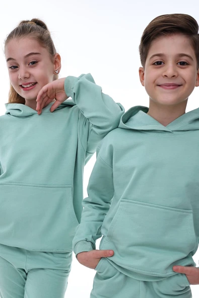 Basic Kapüşonlu Şardonlu Kanguru Cep Detaylı Çocuk Sweatshirt 3-10 Yaş Ekru - 1