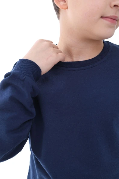 Basic Bisiklet Yaka Şardonlu Çocuk Sweatshirt 3-10 Yaş Krem - Resim 5