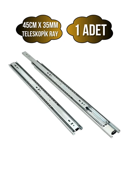 Teleskobik 35MM Çekmece Ray Bilyeli Mobilya Dolap Rayı(35MM)(TAKIM)(KROM) 45cm 45cm - 1 ADET - 1