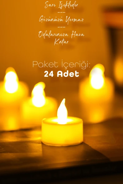 24 Adet Led Mum Tealight Mini Dumansız Pilli Alevli Dekoratif Yapay Mum Işıldak Beyaz 1036-2 - Resim 3