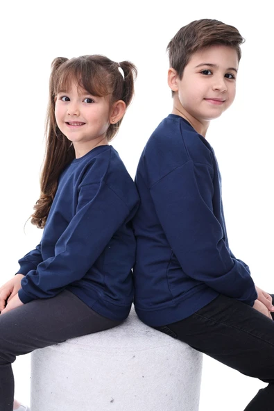 Basic Bisiklet Yaka Şardonlu Çocuk Sweatshirt 3-10 Yaş Krem - Resim 2