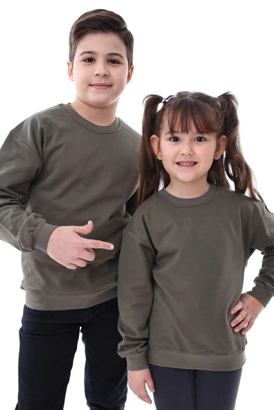 Basic Bisiklet Yaka Şardonlu Çocuk Sweatshirt 3-10 Yaş Krem - Resim 2
