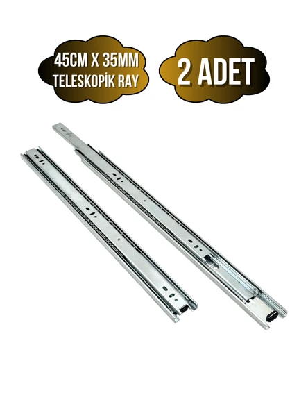 Teleskobik 35MM Çekmece Ray Bilyeli Mobilya Dolap Rayı(35MM)(TAKIM)(KROM) 45cm 45cm - 2 ADET - 1