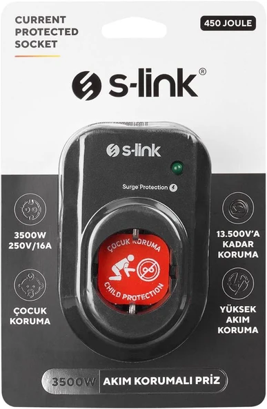 S-link SL-06 16A 3500W 450 Joule Akım Korumalı Tekli Priz - 2