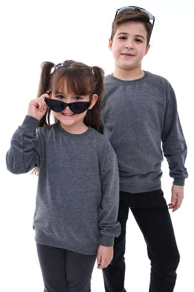 Basic Bisiklet Yaka Şardonlu Çocuk Sweatshirt 3-10 Yaş Krem - 2