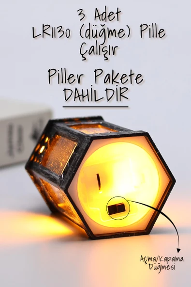 3 Adet Led Mum Retro Sokak Lambası Dumansız Pilli Alevli Dekoratif Yapay Mum Işıldak Gümüş 1036-5 - Resim 4