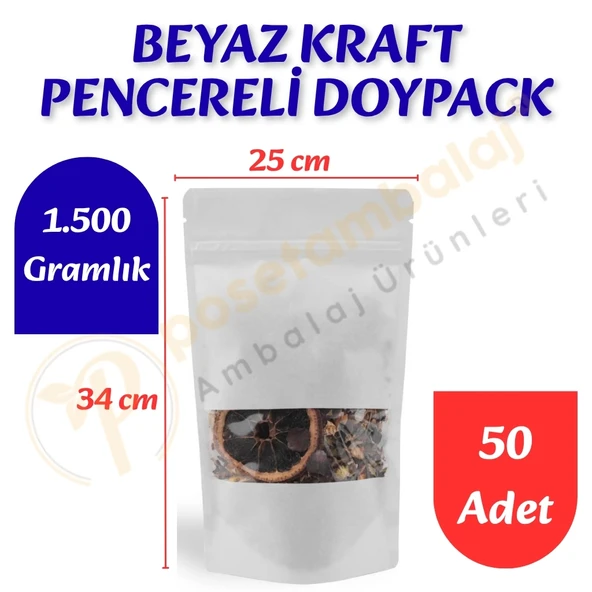 Beyaz Kraft Pencereli Doypack 25x34x12 cm (50 Adet) ürün görseli 1