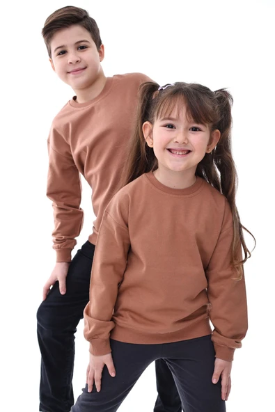 Basic Bisiklet Yaka Şardonlu Çocuk Sweatshirt 3-10 Yaş Krem - 2