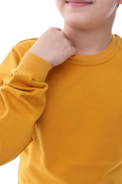 Basic Bisiklet Yaka Şardonlu Çocuk Sweatshirt 3-10 Yaş Krem - 6