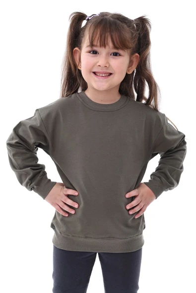 Basic Bisiklet Yaka Şardonlu Çocuk Sweatshirt 3-10 Yaş Krem - Resim 3