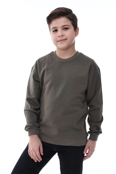 Basic Bisiklet Yaka Şardonlu Çocuk Sweatshirt 3-10 Yaş Krem ürün görseli
