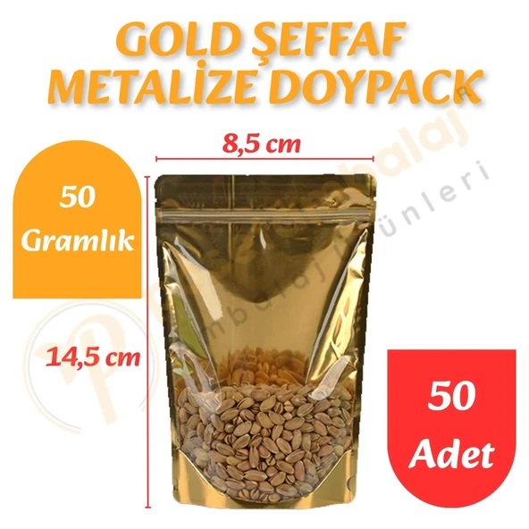Gold Şeffaf Metalize Doypack 8,5x14,5x5 cm (50 Adet) ürün görseli 1