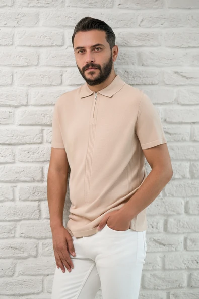San&Fa Slimfit Fermuar Kapamalı Rayon Kumaş Likralı Polo Yaka T-shirt - Resim 2